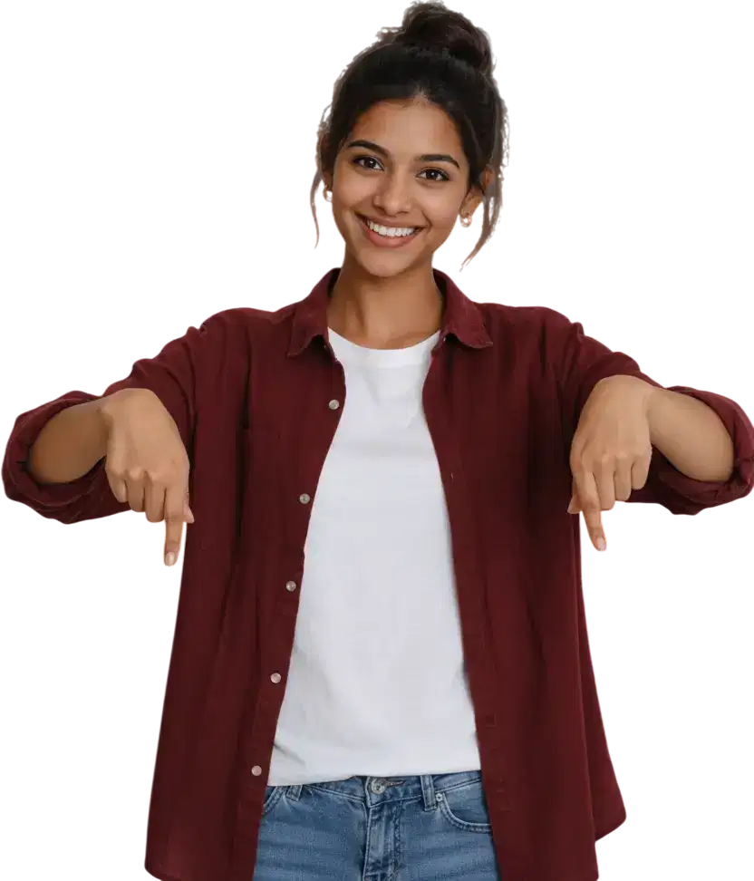 Woman pointing down explaining the process
