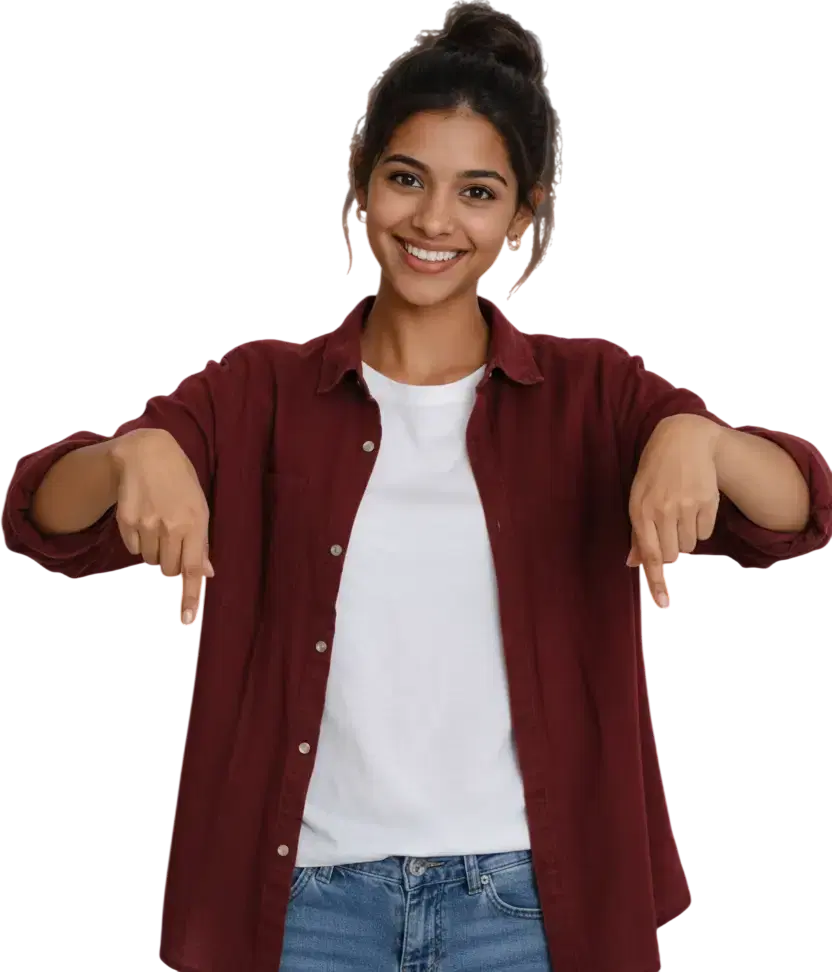 Woman pointing down explaining the process